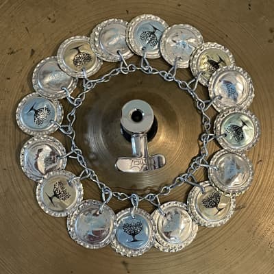 Upcycled Percussion - Bottle Cap Ching Ring - Hi Hat Tambourine - Fever Tree Silver image 1