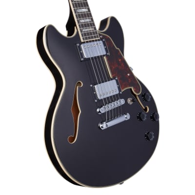 D'Angelico Premier Mini DC Semi-Hollow Body Electric Guitar, Black Flake w/Gig Bag image 2