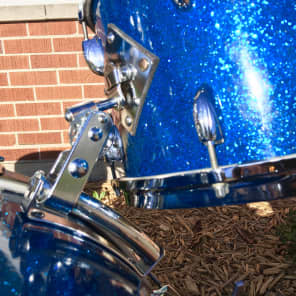 1959/60 Gretsch Round Badge Broadkaster Name-Band Drum Set - Blue Glass Glitter 22/13/16/5x14 Snare image 5