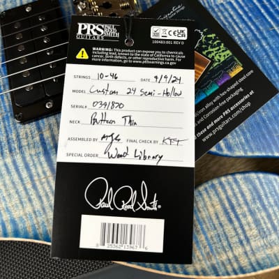 PRS Wood Library Custom 24 Semi-Hollow Flame Maple 10 Top, Korina Back, Torrified Maple Neck, Ziricote FB - Faded Blue Jean Satin 391870 image 21