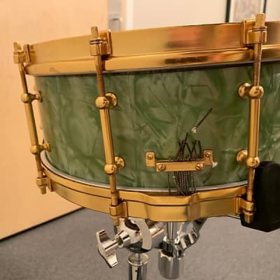 1928 Slingerland Fancher Model 5.5x14 Snare Drum in Sea Green Pearl image 6