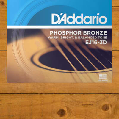 D'Addario EJ16-3D Phosphor Bronze Acoustic Guitar Strings 3-Pack