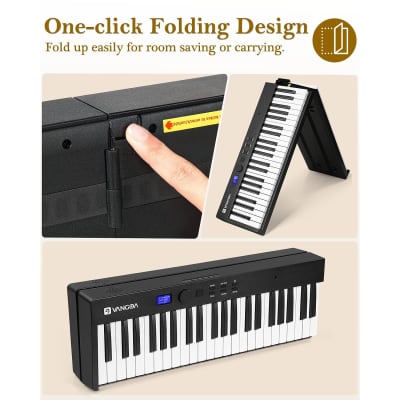Folding Piano Keyboard 88 Key Full Size Semi-Weighted Bluetooth Portable Foldable Electric Keyboard Piano With Light Up Keys, Sheet Music Stand, Sustain Pedal And Handbag, Black image 3