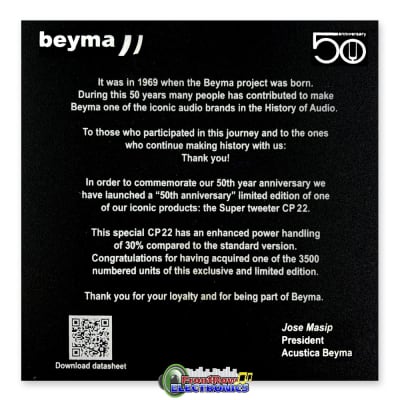 Beyma CP22 AN 50th Anniversary Limited Edition 8 Ohms 35W Bullet Tweeter image 6