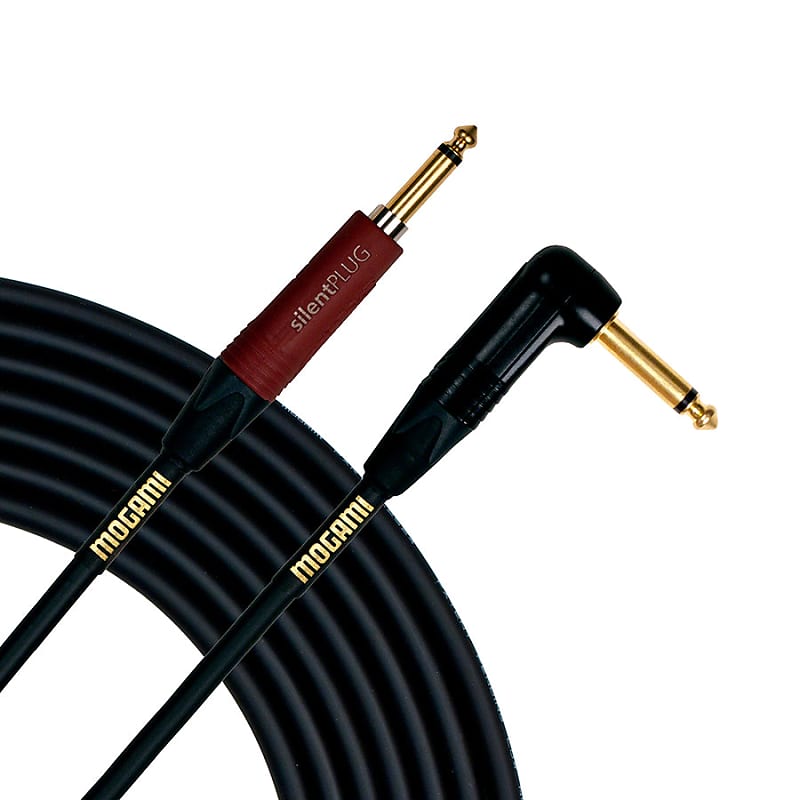 Mogami Gold Silent S R Instrument Cable with Right Angle Connector 10 Foot image 1
