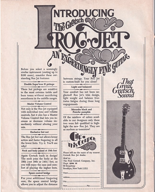 ORIGINAL 1972 GRETSCH ROC JET GUITAR AD image 1