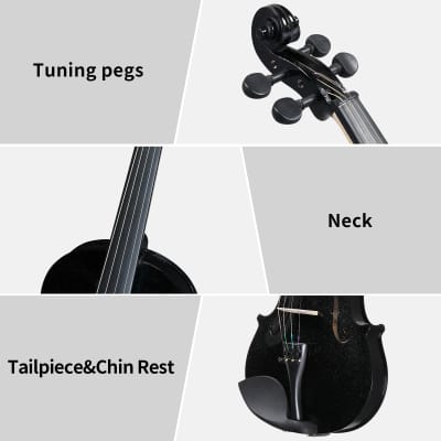 Unbranded Full Size 4/4 Violin Set for Adults Beginners Students with Hard Case, Violin Bow, Shoulder Rest, Rosin, Extra Strings 2020s - Black image 20