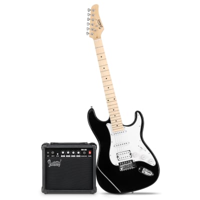 Glarry GST Stylish H-S-S Pickup Electric Guitar Kit with 20W AMP Bag Guitar Strap 2020s - Black image 9