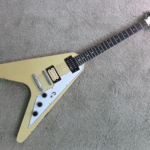 Vintage 1980s MIJ Flying V Guitar 2 Pick Up Faded White Neck