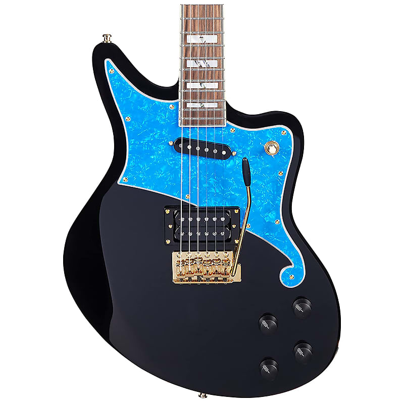 D'Angelico Deluxe Bedford - Black with Blue Pearl Pickguard