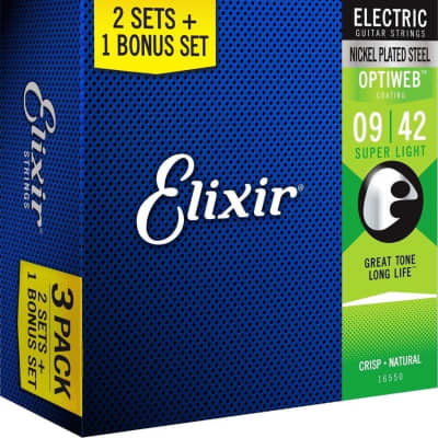 Elixir Electric Nickel Plated Steel Strings Super Light with OPTIWEB Coating 3 Pack