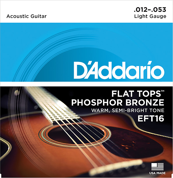 D'Addario EFT16 Flat Tops Phosphor Bronze Acoustic Guitar Strings, Light, 12-53 image 1