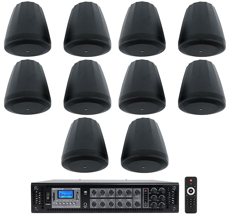 (10) JBL Control 64P/T 4&quot; 30w Commercial 70v Black Pendant Speakers+Amplifier  			