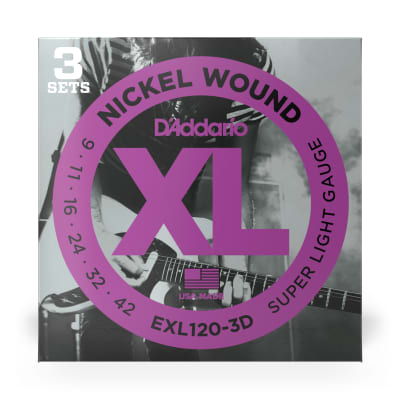 D'Addario XL Nickel Wound Electric Strings, Super Light, 9-42, EXL120 (3 Sets) image 1