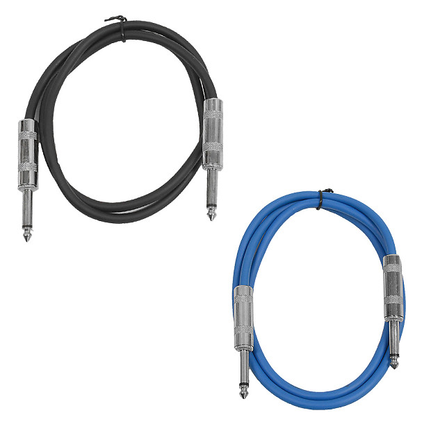 Seismic Audio SASTSX-2-BLACKBLUE 1/4" TS Male to 1/4" TS Male Patch Cables - 2' (2-Pack) image 1