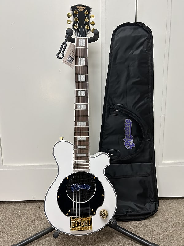 Pignose PGG-259 Mini Electric Travel Guitar - White w/Gold Hardware w/Gig Bag image 1