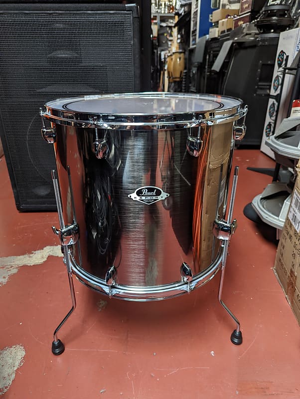 Near New! Pearl Export 16 X 18" Stainless Steel Look Floor Tom - Looks & Sounds Excellent! image 1