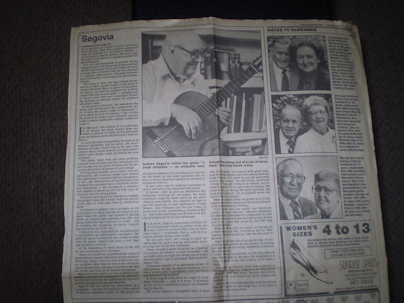 Andres Segovia  Death Newspaper Article June 4 , 1987 image 1