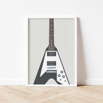 Flying V Guitar Print - Gibson Electric Guitar Poster, Music Room Art, Instrument Art, A4 Size image 1