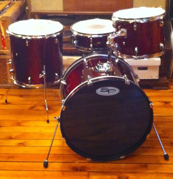 SP Sound Percussion 4 PC Drum Set Wine Red Metallic Wrap