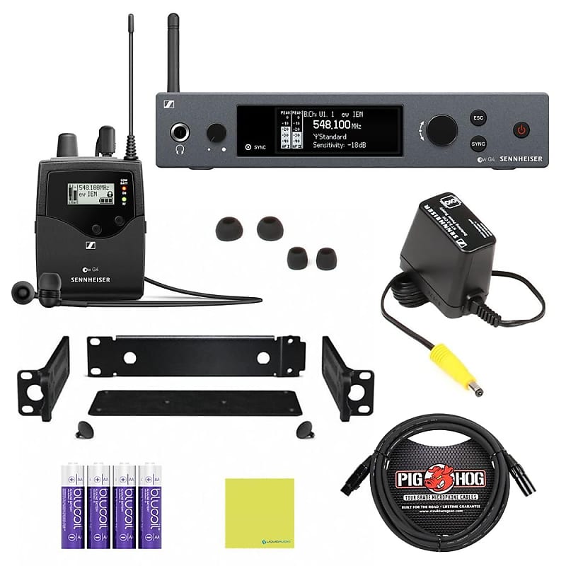 Mint Liquid Audio Sennheiser ew IEM G4-G Wireless in-Ear Monitoring System Bundle w/Pig Hog PHM10 8mm Mic Cable, 4-Pack Blucoil AA Batteries Polishing Cloth image 1