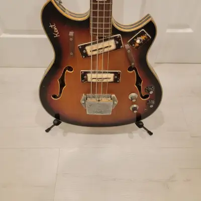 Vintage 1960's Kent 822 Electric Bass Guitar Made In Japan Hollowbody Shortscale Sunburst image 3