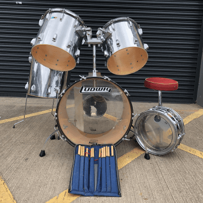 Ludwig  Rock Kit , Ex Rick Allen , Def Leppard , Stage , Tour Used  1980s  Chrome image 1