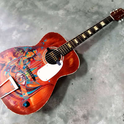Silvertone H-615 "Robert Johnson" Acoustic Guitar w/ Goldfoil Pickup (1960s, Art by Michael Bond) image 4