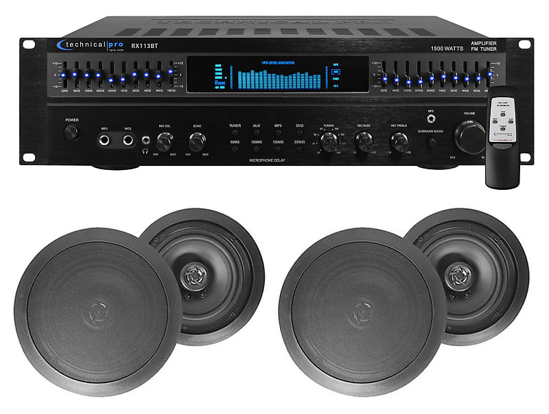 RX113 Home Theater Amplifier Receiver+(4) 6.5&quot; Black Ceiling Speakers  			