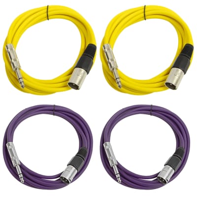 4 Pack of 1/4 Inch to XLR Male Patch Cables 10 Foot Extension Cords Jumper - Yellow and Purple image 1