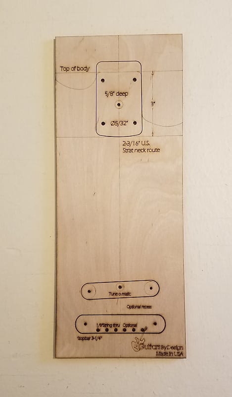 Guitarsbydesign Strat Neck Route Template +Tune O Matic Recess 2019 Natural image 1