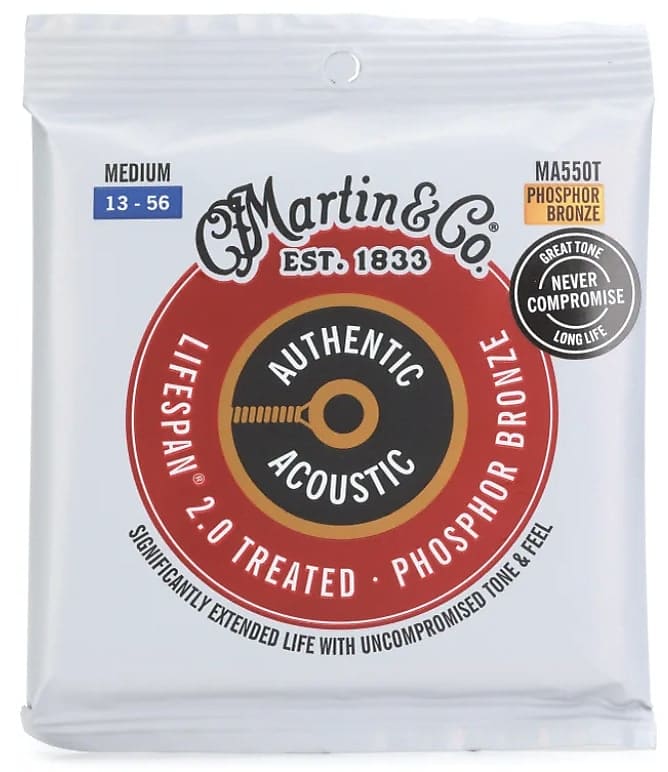 Martin MA550T Authentic Acoustic Lifespan 2.0 Treated 92/8 Phosphor Bronze Guitar Strings - .013-.056 Medium