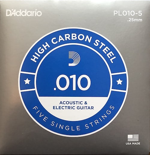 D'Addario Plain Steel Single Strings gauge .010;  5-pack image 1