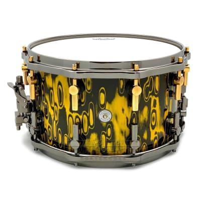 Sonor SQ2 Heavy Beech Snare Drum 14x8 Yellow Tribal w/Black & Gold Hardware image 2