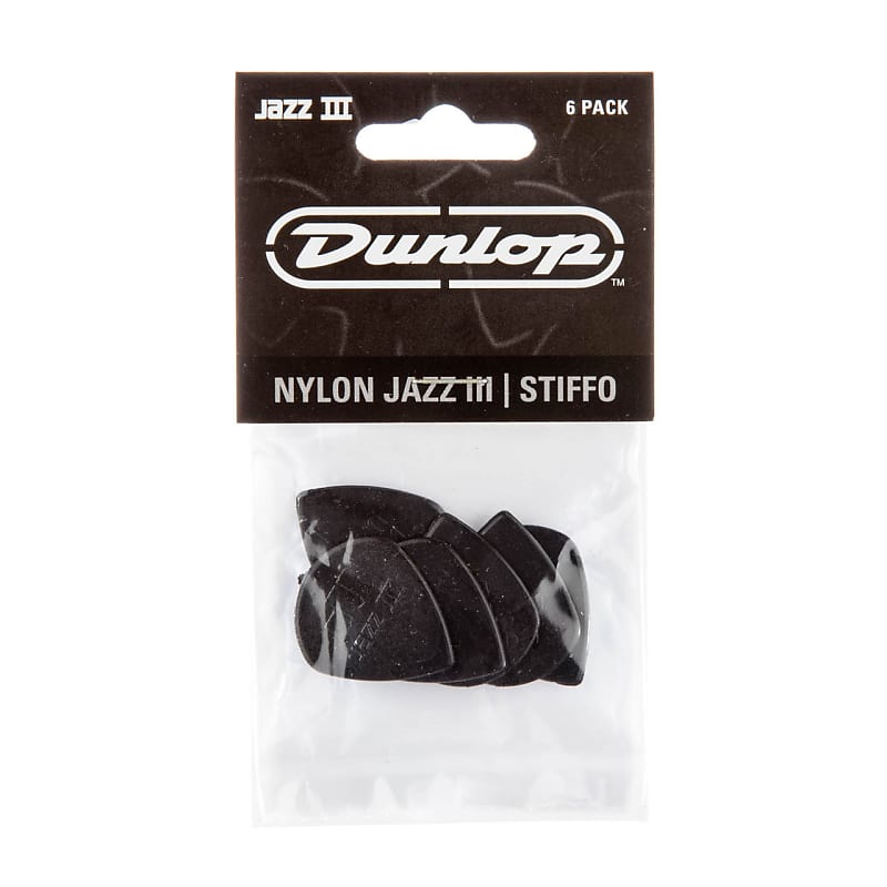 Dunlop - 47P3S - Nylon Jazz III Black Stiffo Point Guitar Picks - 1.38mm - Pack of 6 image 1