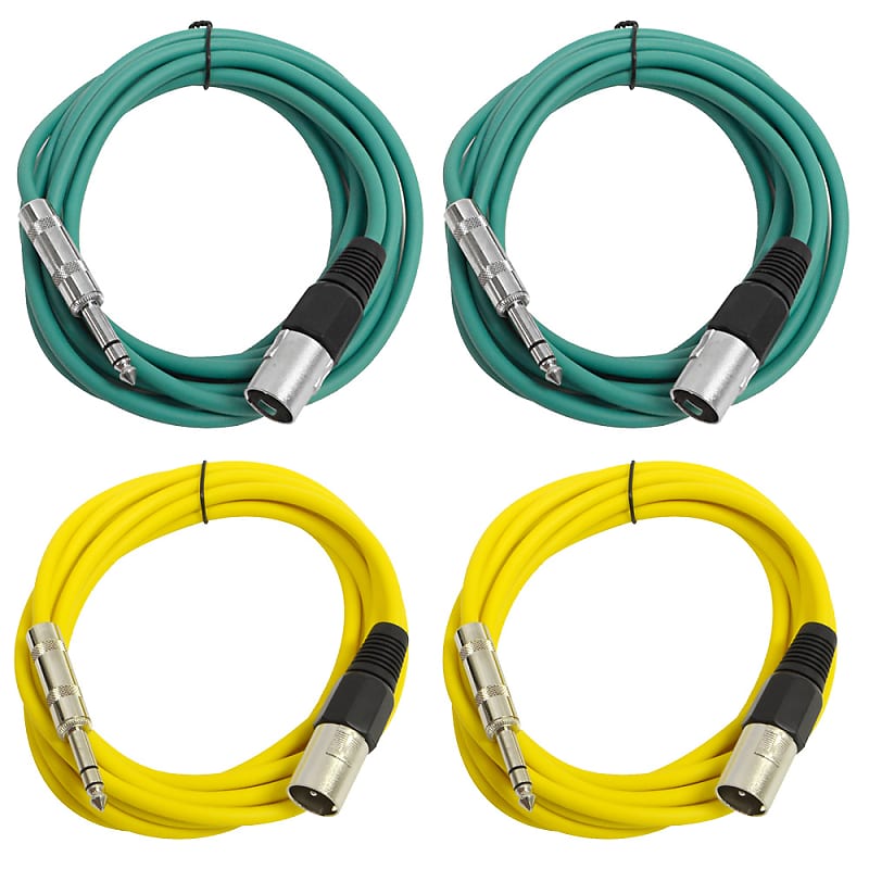 4 Pack of 1/4 Inch to XLR Male Patch Cables 10 Foot Extension Cords Jumper - Green and Yellow image 1