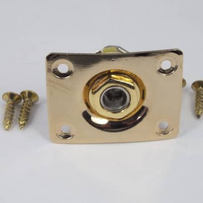 Gold Rectangular Jack Plate & Socket for Les Paul, Tele Style Guitars