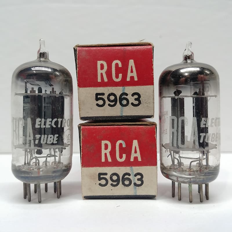 Matching Pair 1950's RCA Black Plate 5963 Tubes *TEST STRONG* HIFI 12AU7 Sub Amp image 1