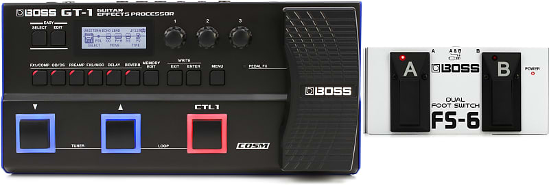 Boss GT-1 Guitar Multi-effects Pedal Bundle with Boss FS-6 Dual Foot Switch