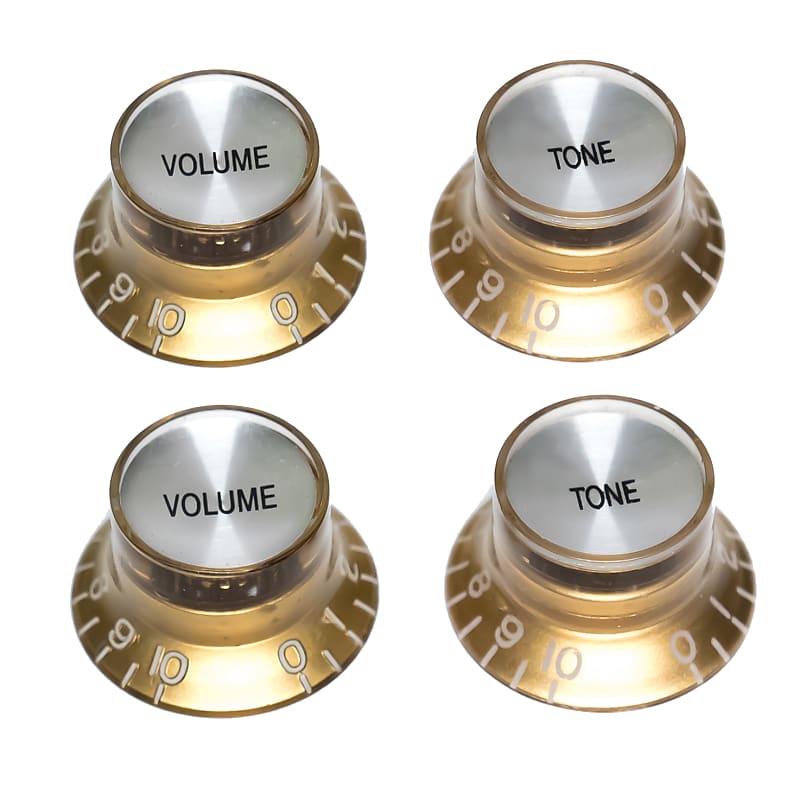 4 x Top Hat Volume & Tone Knobs Gold/Silver Imperial Reverb
