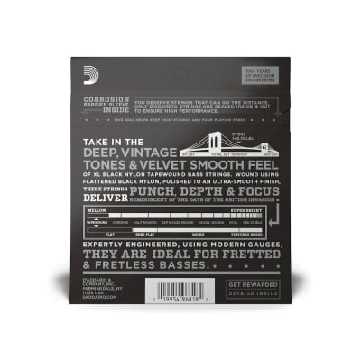 D'Addario ETB92 Tapewound Electric Bass Guitar Strings - Fits Long Scale 4 String Basses with Scale Length Up to 36.25 Inches - Medium, 50-105, Long Scale image 2