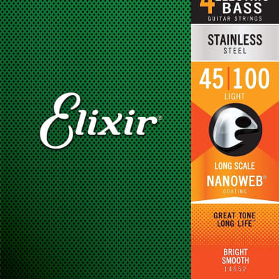 Elixir Strings Stainless Steel 4-String Bass Strings w NANOWEB Coating, Long Scale, Light (.045-.100) image 1