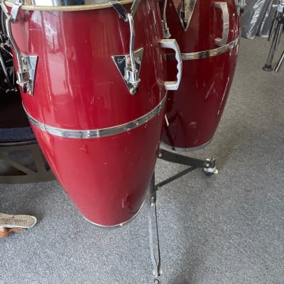 L.P. "Patato" model Classic Fiberglass Vintage 11" and 113/4" congas with super stand 1990 - Burgandy Red image 6
