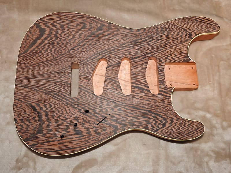 Unfinished Bound Strat 1pc Honduran Mahogany Body Book Matched Wenge Top S/S/S Routes Back Control image 1