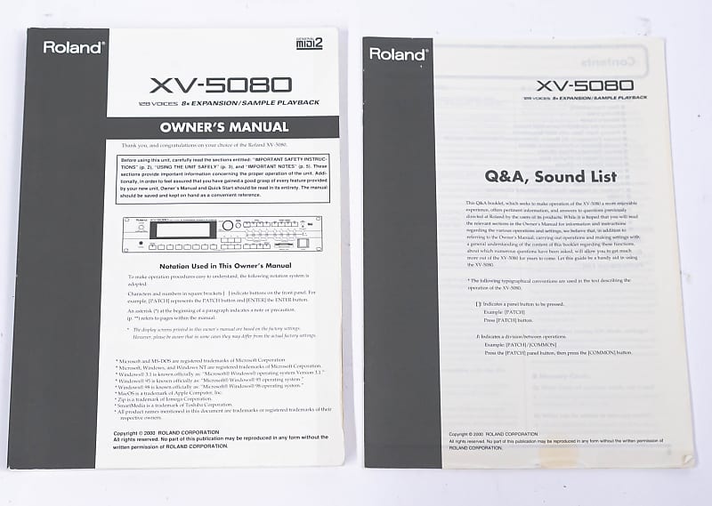 Roland XV-5080 Synthesizer Module Owners Manual with Q&A Sound List image 1