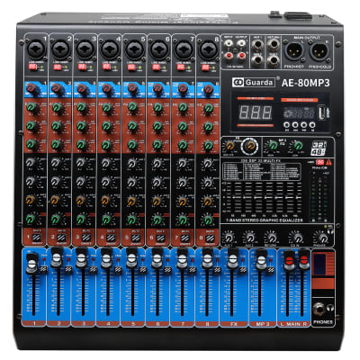 Audio Mixer, 8 channels with 256 DSP Effects, 7-band EQ,Independent 48V Phantom Power&Mute Button,Bluetooth Function,USB Interface Recording For Studio & Stage (AE80) image 1