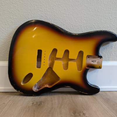 MJT Aged Relic Strat Body Swamp Ash Quilted Maple Hardtail VTS 3-tone  Sunburst Stratocaster | Reverb