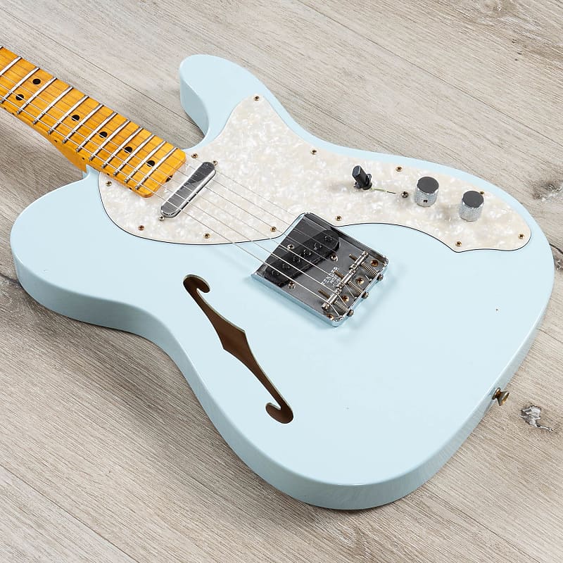 Fender 1969 Telecaster Thinline Guitar, Journeyman Relic, Maple, Aged Sonic Blue image 1