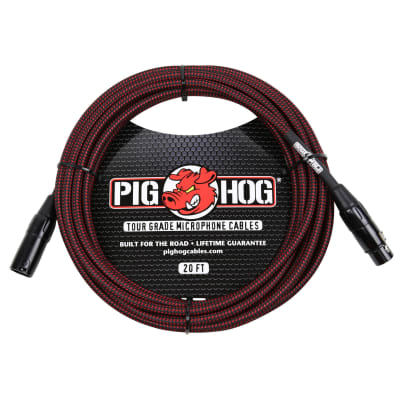 Pig Hog Black & Red Woven Tour Grade Microphone Cable, 20ft XLR (20-foot, 20'), PHM20BRD image 1