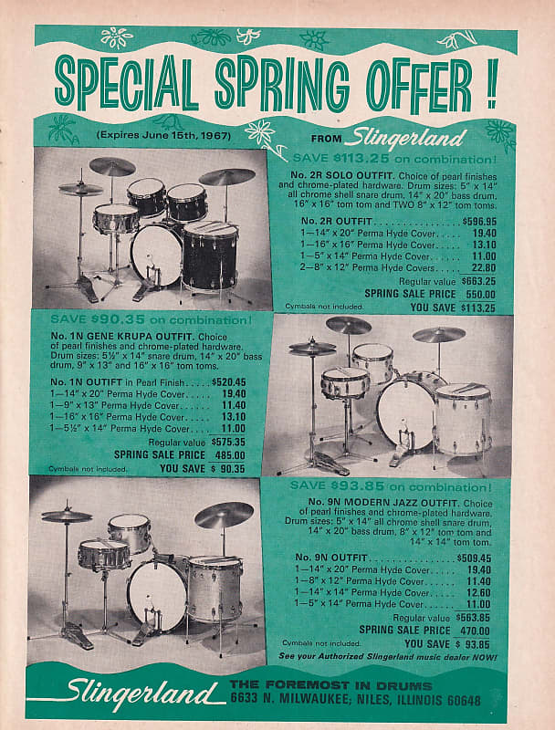 SLINGERLAND DRUMS 1967 VINTAGE FULL PAGE AD | Reverb